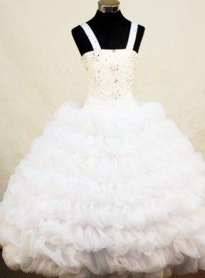 Beautiful and White For Little Girl Pageant DressWith Ruffled Layers