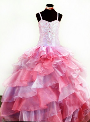 Colorful Organza With Appliques and Beading For Little Girl Pageant Dresses