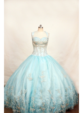 Light Blue Little Girl Pageant DressWith Appliques and Straps