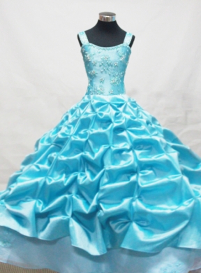 Baby Blue Little Girl Pageant DressWith Appliques and Pick-ups
