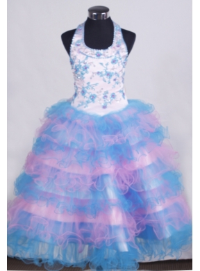 Beading and Appliques For Little Girl Pageant DressWith Ruffled Layers