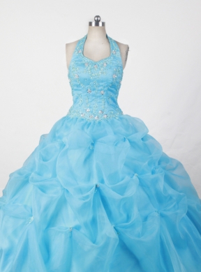 Halter and Baby Blue For Appliques Little Girl Pageant Dresses