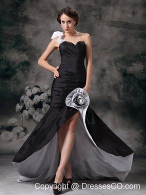 Custom Made Black Mermaid Prom / Homecoming Dress Brush Train Taffeta Ruched One Shoulder