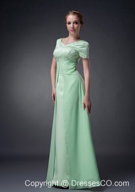Apple Green A-line V-neck Long Chiffon Beading Mother Of The Bride Dress