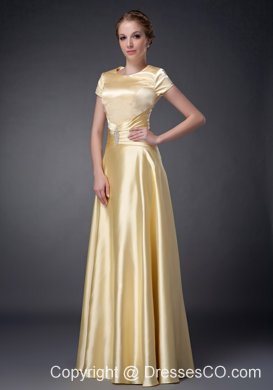 Yellow Empire Scoop Long Elastic Woven Satin Beading Mother Of The Bride Dress