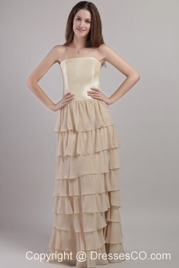 Champagne Empire Strapless Long Chiffon And Satin Mother Of The Bride Dress