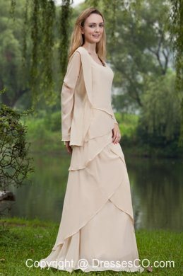 Simple Column Square Long Chiffon Mother Of The Bride Dress