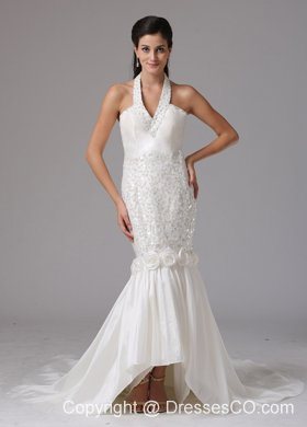 Mermaid Halter Wedding Dress With Beading and Hand Made Flowers In 2013