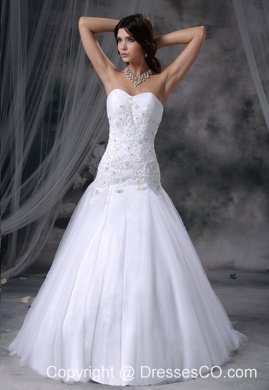 Lace With Beading A-line Tulle Brush Train Tulle Wedding Dress