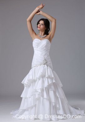 Mermaid and Ruched Bodice Ruffled Layers For Wedding Dress