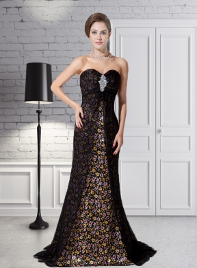 Beautiful Black Column Print Chiffon Prom Dress with Beading