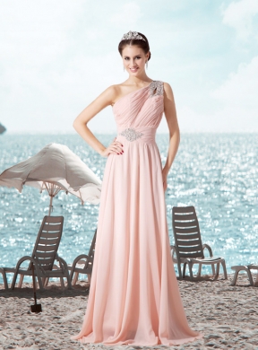 Gorgeous Empire Ruching and Beading Sleeveless Prom Dress in Baby Pink for
