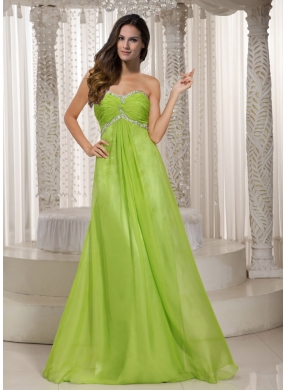 Popular Spring Green Prom Dress with Beading and Ruching