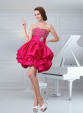 Hot Sale A Line Hot Pink Strapless Prom Dress with Beading
