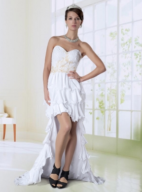Elegant Column High Low White Beading Prom Dress