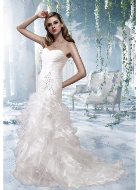 FashionableMermaid Ruffled Layers Wedding Dress with Beading
