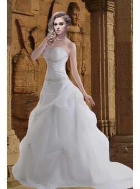 Princess Strapless Court Train Wedding Dress with Appliques