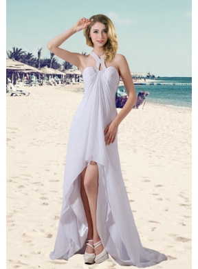 Empire Halter High Low Beading Wedding Dress Beach