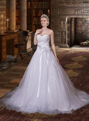 Sophisticated A Line Wedding Dress with Chapel Train