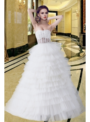 New Style A Line Strapless Wedding Dress with Ruffled Layers