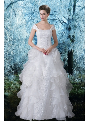 Princess Cap Sleeves Wedding Dress with Sequins for