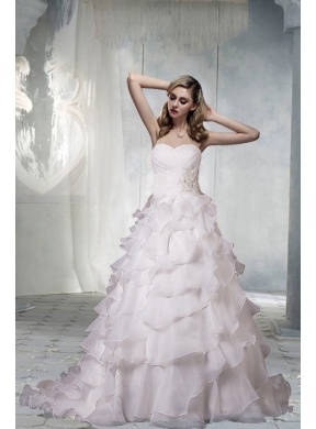Classical Court Train A Line Wedding Dress with Appliques