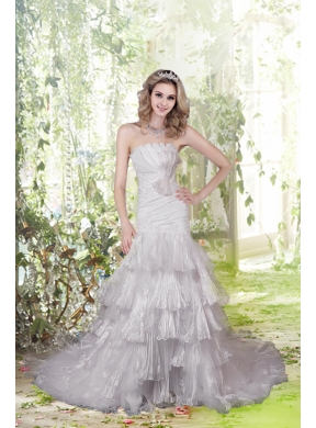 Eelgant Mermaid Strapless Court Train Wedding Dress with Appliques for