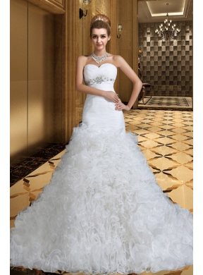 Luxurious A Line Wedding Dress with Beading and Ruffles
