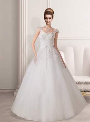 Lovely A Line Straps Appliques Lace Wedding Dress with Floor Length