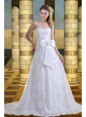 Lace Court Train A Line Clasp Handle Wedding Dresses