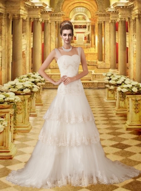Pretty Princess Straps Wedding Dress with Court Train
