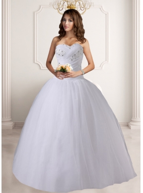 Puffy Floor Length Wedding Dress with Beading