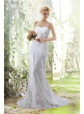 Elegant Column Beading Wedding Dress with Brush Train