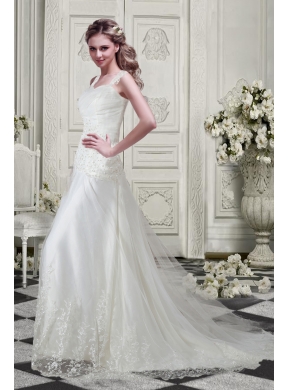 Low Price Straps Wedding Dress with Appliques and Lace