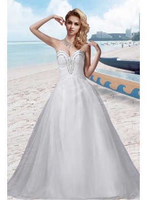 A Line Beading White Wedding Dress for 2014