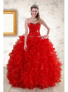 Pretty Ball Gown Red Quinceanera Dress with Beading for