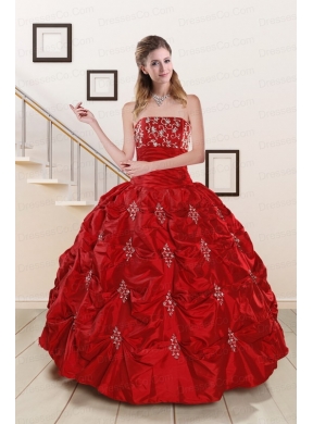 Cheap Appiques and Beaded Quinceanera Dress in Red