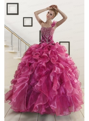 Exclusive Beading One Shoulder Quinceanera Dress in Fuchsia