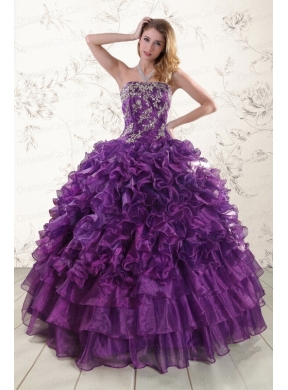 Purple Strapless Quinceanera Dress with Appliques