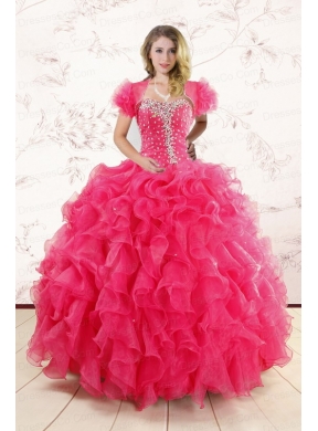Hot Pink Ruffles and Beaded Quinceanera Dress