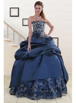 Cheap Embroidery and Beaded Quinceanera Dress in Navy Blue
