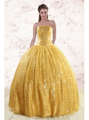 Classic Yellow Sequined Quinceanera Dress with Strapless