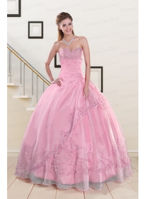 Beading and Appliques Baby Pink Classic Quinceanera Dress