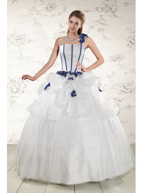 Classic White One Shoulder Hand Made Flower Quinceanera Dress for