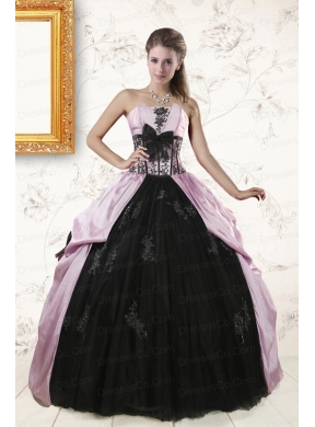 Colorful Strapless Quinceanera Dress with Appliques and Ruffles