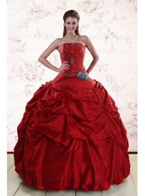 Elegant Beaded Strapless Quinceanera Dress with Pick Ups