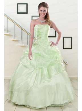 Elegant Strapless Yellow Green Quinceanera Gowns with Beading
