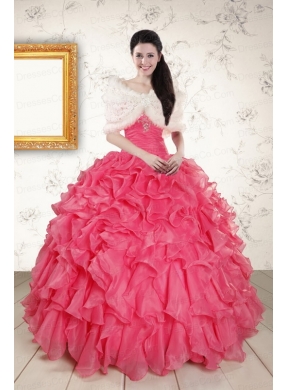 Beading and Ruffles Hot Pink Elegant Quinceanera Dress with Strapless