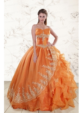 Classic Strapless Appliques Quinceanera Dress in Orange