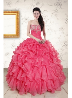 Pretty Hot Pink Strapless Quinceanera Dress with Beading and Ruffles